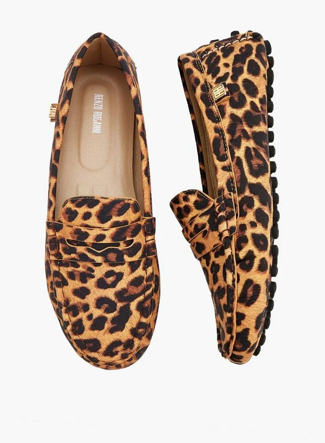 Renzo Ruganni TAN Women Animal Print Slip-On Loafers for Women | Best Price UAE