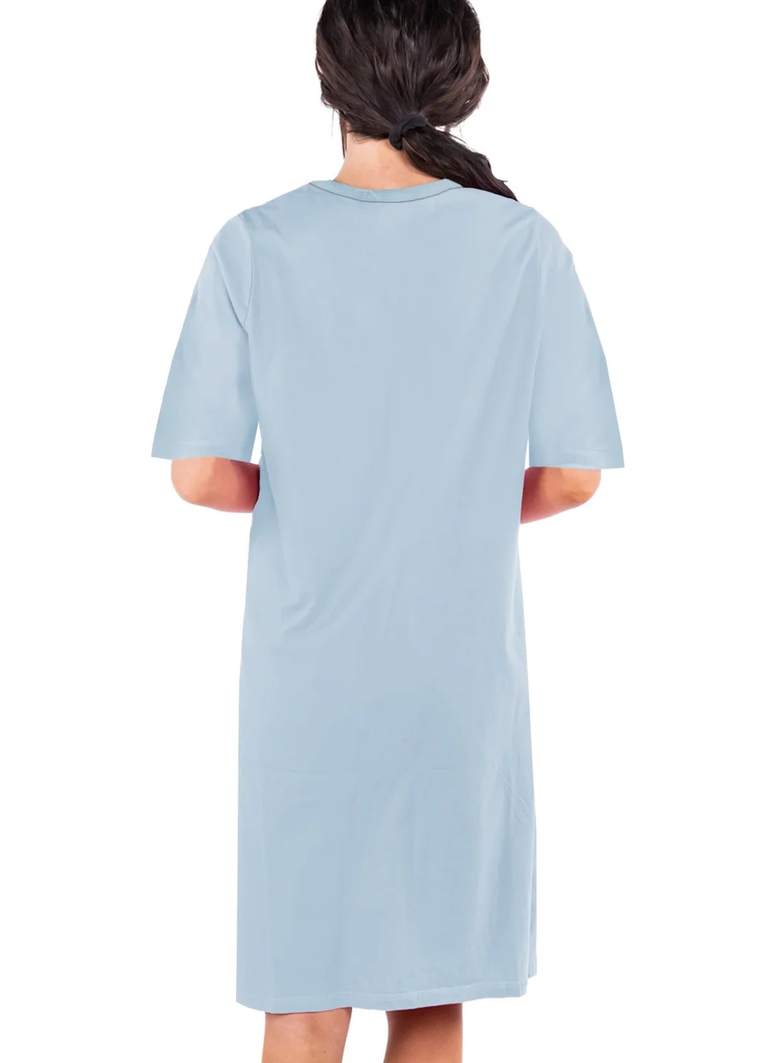 Rock&Roll Plain Light Blue V Neck Half Sleeve Knee Length Comfortable Home Dress Nightgown