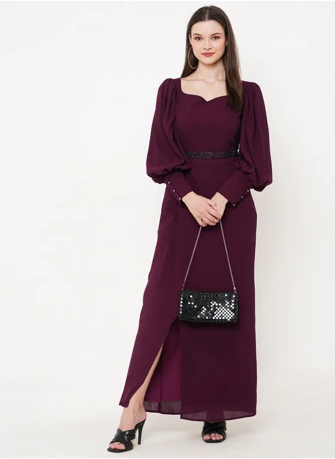 ميش Mish Sweetheart Neck Embellished Waistband Maxi Dress