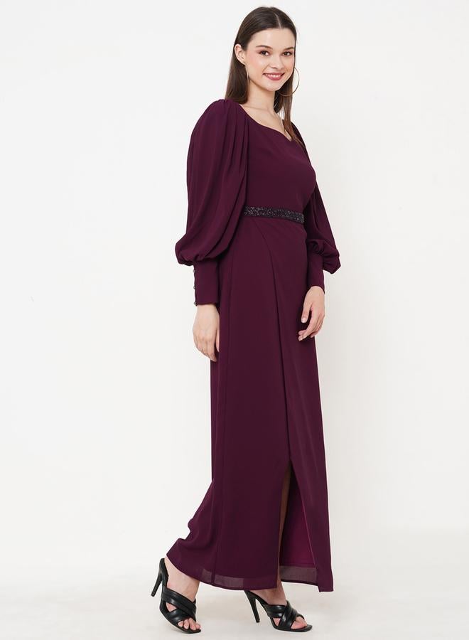 ميش فستان ماكسي ميش بياقة القلب وحزام مزين - Image 3