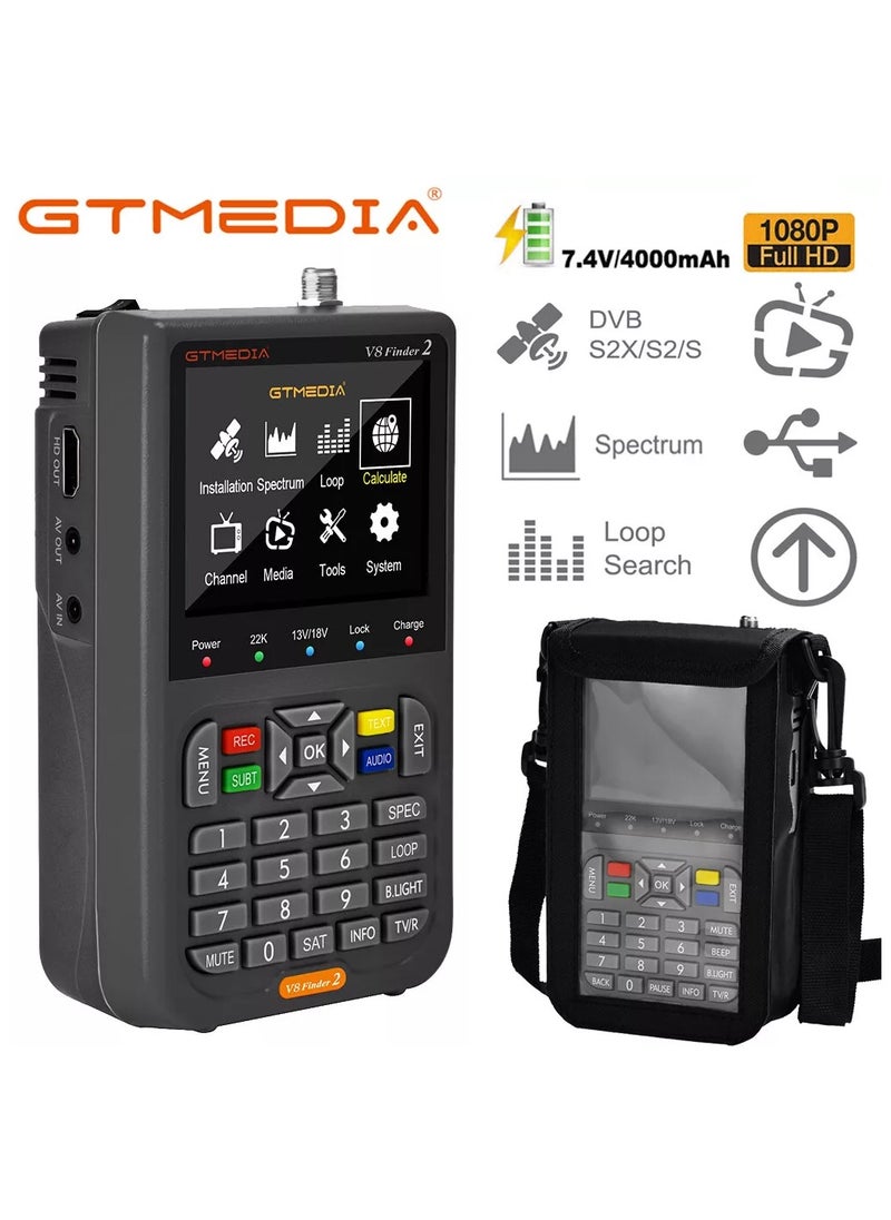 GT Media - Digital Satellite Signal Finder Meter FTA DVB-S/S2/S2X Signal Measuring Meter Detector Receiver 3.5'' LCD Screen for Adjusting Sat TV Dish with Backpack(Gray) - Image 1