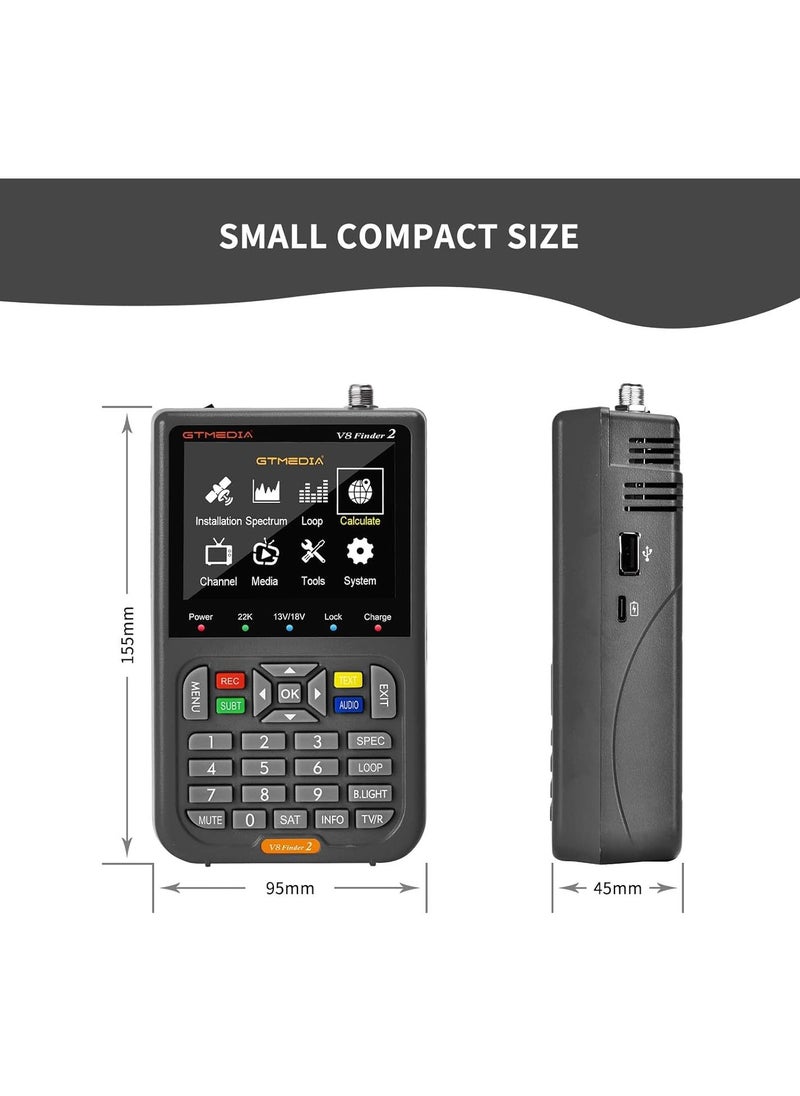 GT Media - Digital Satellite Signal Finder Meter FTA DVB-S/S2/S2X Signal Measuring Meter Detector Receiver 3.5'' LCD Screen for Adjusting Sat TV Dish with Backpack(Gray) - Image 1