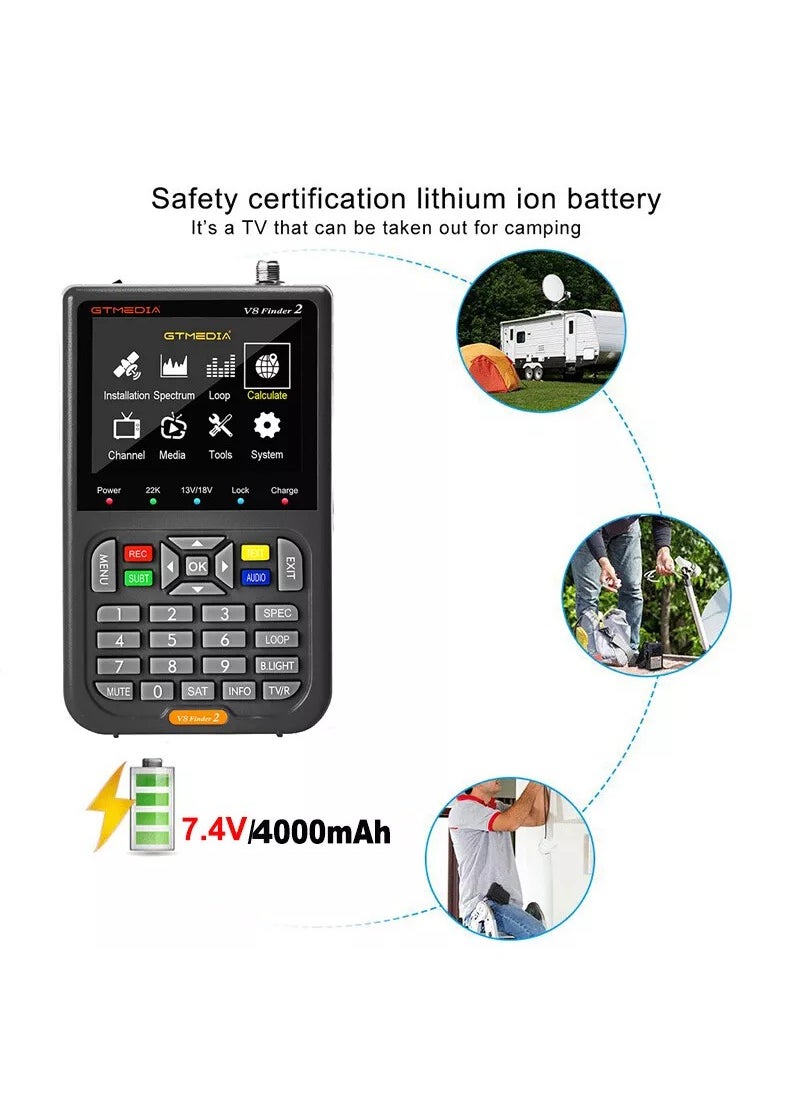 GT Media - Digital Satellite Signal Finder Meter FTA DVB-S/S2/S2X Signal Measuring Meter Detector Receiver 3.5'' LCD Screen for Adjusting Sat TV Dish with Backpack(Gray) - Image 1