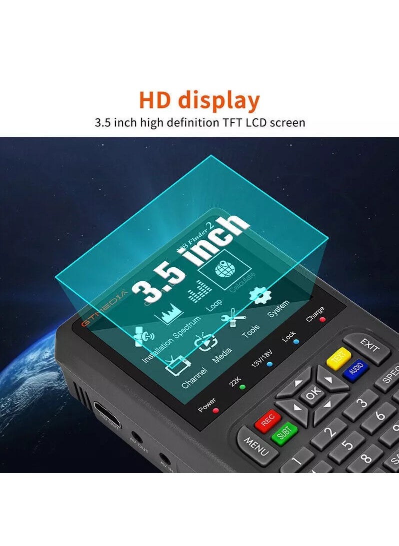 GT Media - Digital Satellite Signal Finder Meter FTA DVB-S/S2/S2X Signal Measuring Meter Detector Receiver 3.5'' LCD Screen for Adjusting Sat TV Dish with Backpack(Gray) - Image 1