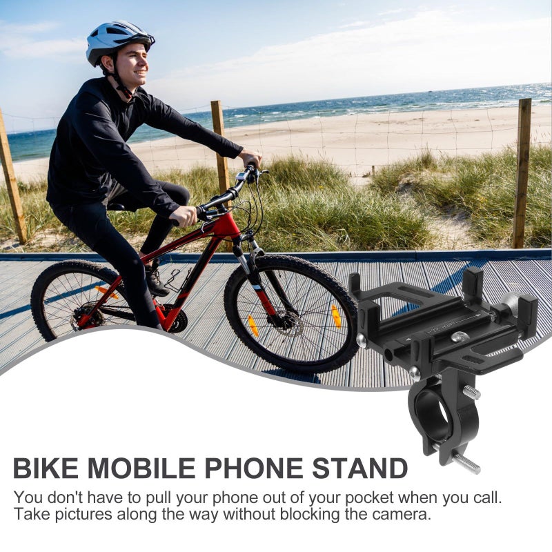 Bike Phone Bracket Aluminum Alloy Handlebar Mount AntiShake Universal Support Black - Image 4