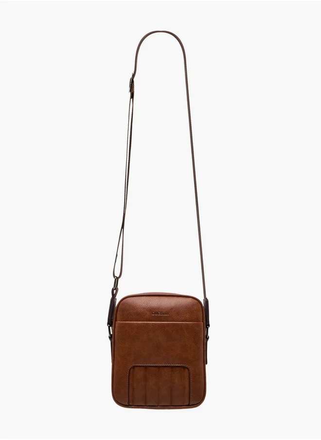 دوتشيني Men's Textured Crossbody Bag with Adjustable Strap and Zip Closure