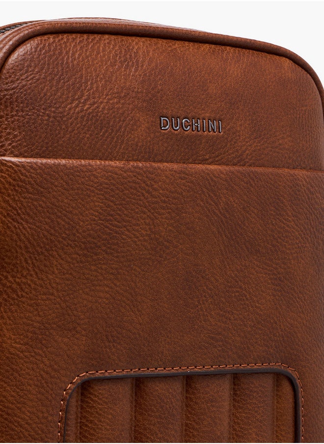 DUCHINI Men's Textured Crossbody Bag with Adjustable Strap and Zip Closure  - Image 4