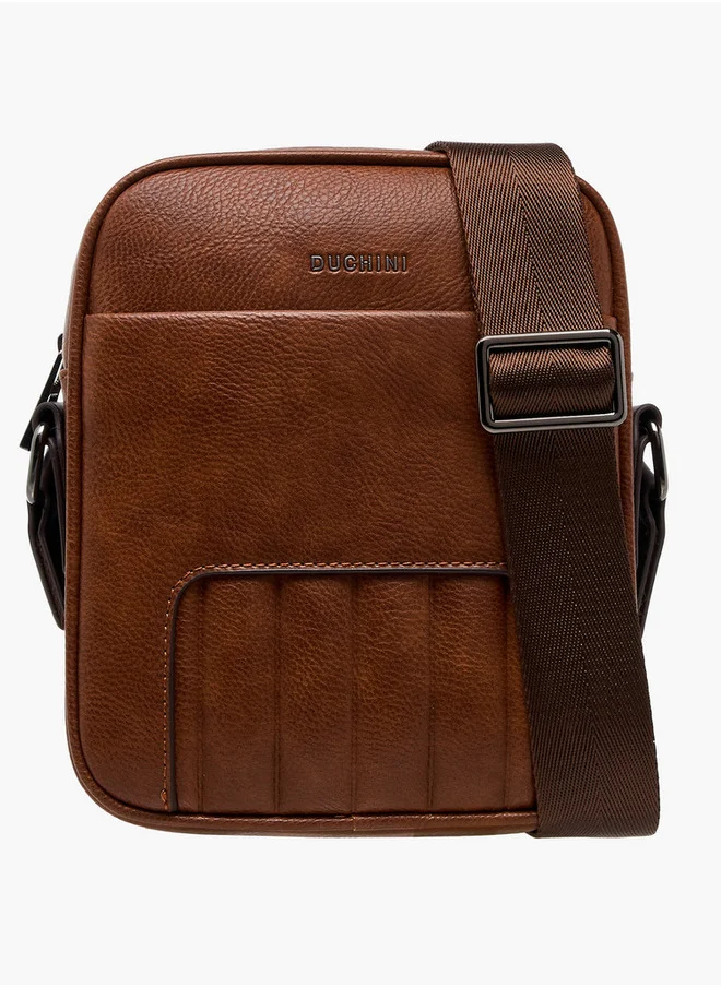 دوتشيني Men's Textured Crossbody Bag with Adjustable Strap and Zip Closure
