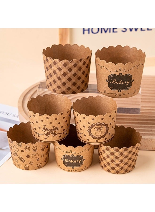 Kraft Paper Cup Disposable Food Grade High Temperature Oven Mafen Cup Round Chiffon Cake Paper Holder Cup-Specifications:Rolled Cup Rectangular Bottom Bracket Cowhide Color 50 Pieces - Image 4