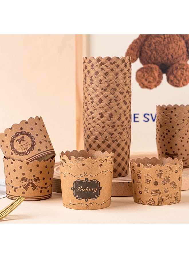 Kraft Paper Cup Disposable Food Grade High Temperature Oven Mafen Cup Round Chiffon Cake Paper Holder Cup-Specifications:Rolled Cup Rectangular Bottom Bracket Cowhide Color 50 Pieces - Image 2