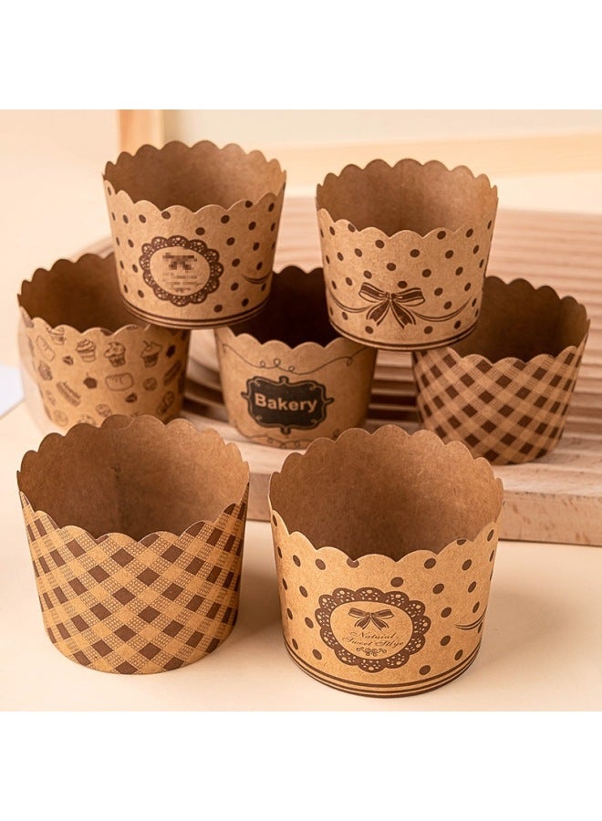 Kraft Paper Cup Disposable Food Grade High Temperature Oven Mafen Cup Round Chiffon Cake Paper Holder Cup-Specifications:Rolled Cup Rectangular Bottom Bracket Cowhide Color 50 Pieces - Image 3