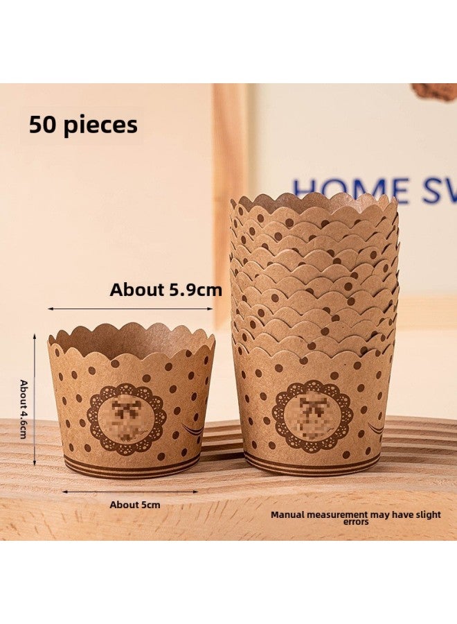 Kraft Paper Cup Disposable Food Grade High Temperature Oven Mafen Cup Round Chiffon Cake Paper Holder Cup-Specifications:Rolled Cup Rectangular Bottom Bracket Cowhide Color 50 Pieces - Image 5