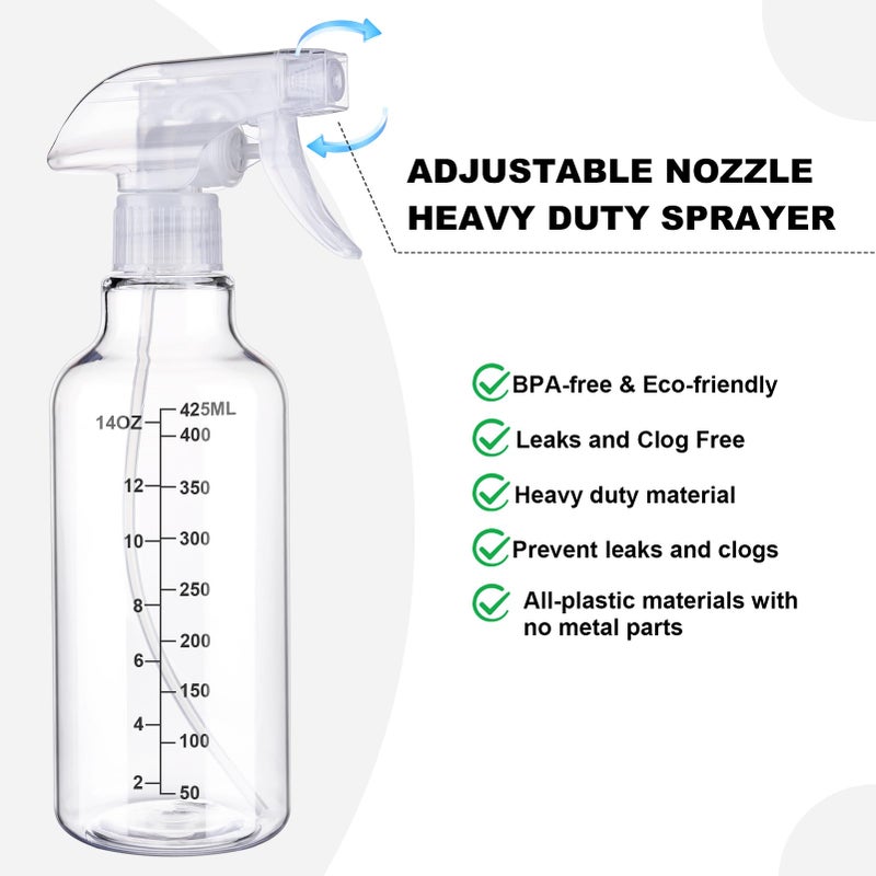 Hethyo Plastic Spray Bottle 16.9oz Empty Spray Bottles Refillable Container Trigger Sprayer for Cleaning Solutions, Water, Plants, Pet, Essential Oils, Hair, 2 Pack (Clear-scale) - Image 2