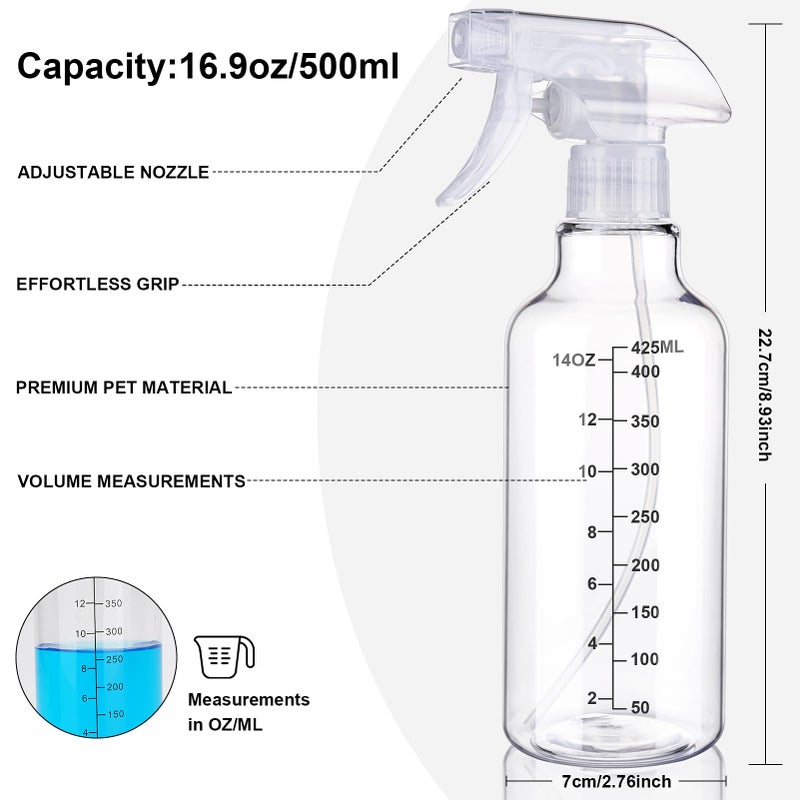 Hethyo Plastic Spray Bottle 16.9oz Empty Spray Bottles Refillable Container Trigger Sprayer for Cleaning Solutions, Water, Plants, Pet, Essential Oils, Hair, 2 Pack (Clear-scale) - Image 3