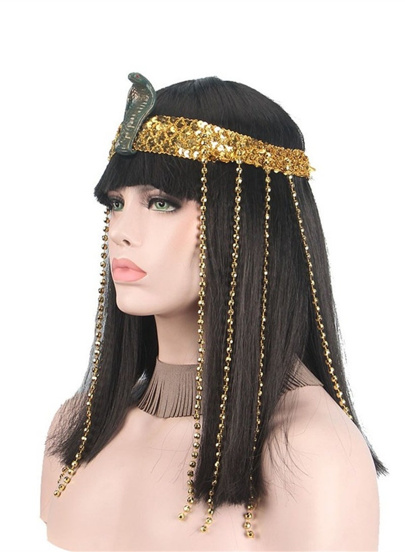 كليوباترا شعر مستعار كوسبلاي غطاء رأس أسود طويل مستقيم شعر مستعار طبيعي وبسيط أزياء شعر مستعار كوسبلاي - Image 5