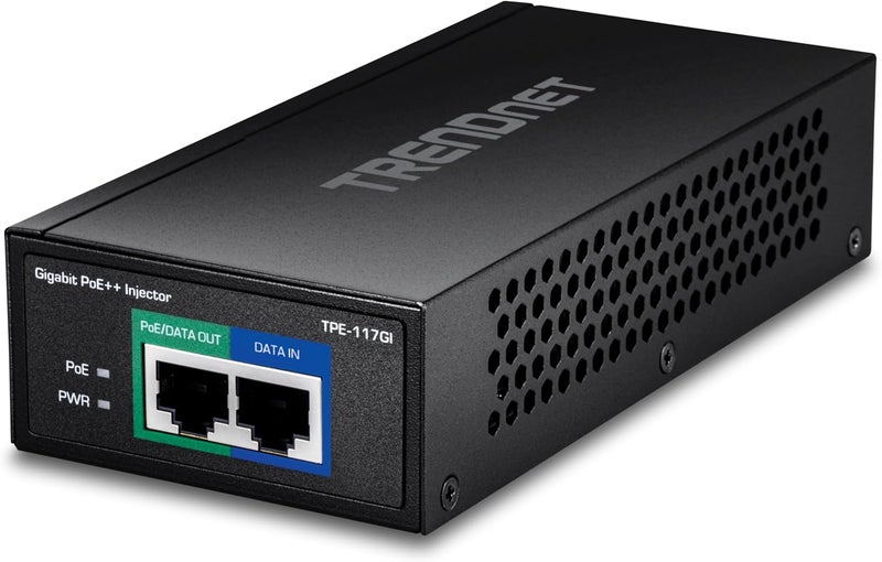 Trendnet Gigabit Ultra PoE+ Injector, Supplies PoE (15.4W), PoE+(30W) Or Ultra PoE(60W), Network A PoE Device Up To 100m(328 ft), Supports IEEE 802.3af,802.at,Ultra PoE, Plug & Play, Black, TPE-117GI - Image 1
