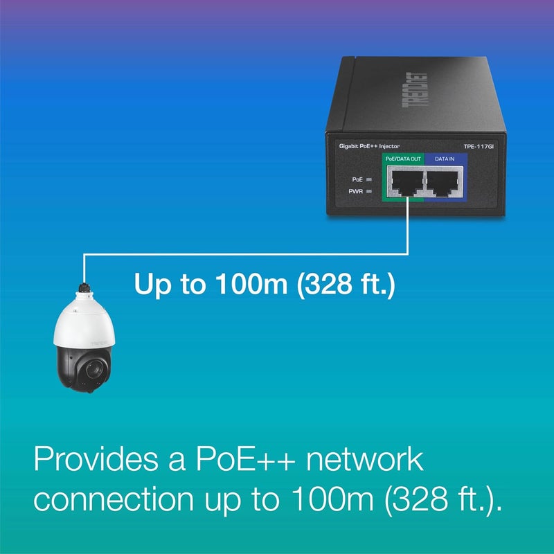Trendnet Gigabit Ultra PoE+ Injector, Supplies PoE (15.4W), PoE+(30W) Or Ultra PoE(60W), Network A PoE Device Up To 100m(328 ft), Supports IEEE 802.3af,802.at,Ultra PoE, Plug & Play, Black, TPE-117GI - Image 3