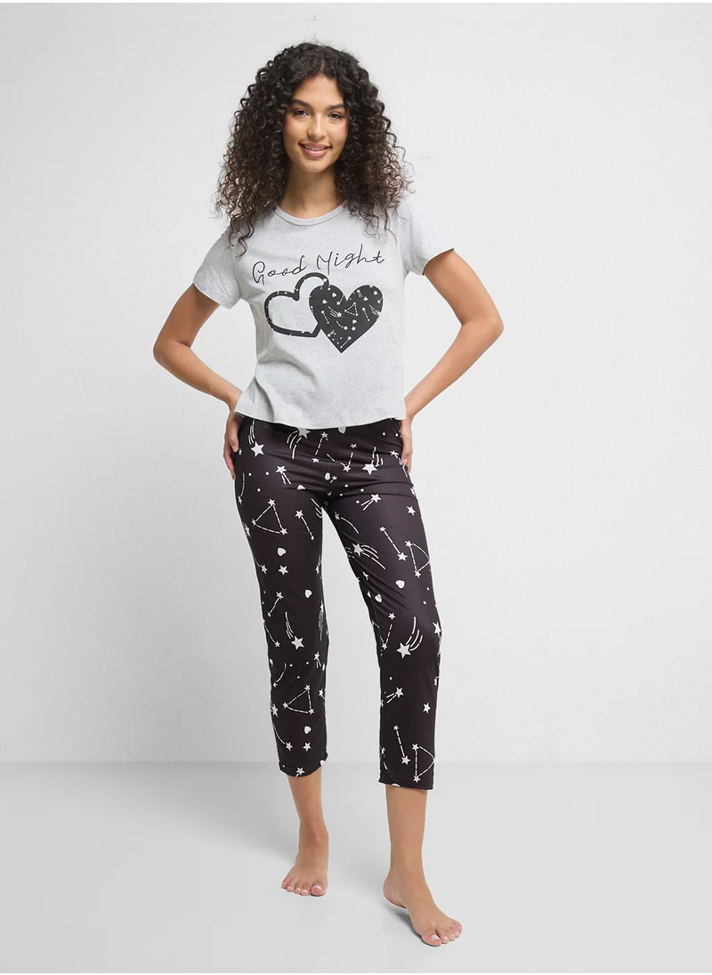 Ginger Heart Print T-Shirt & Pyjama Set