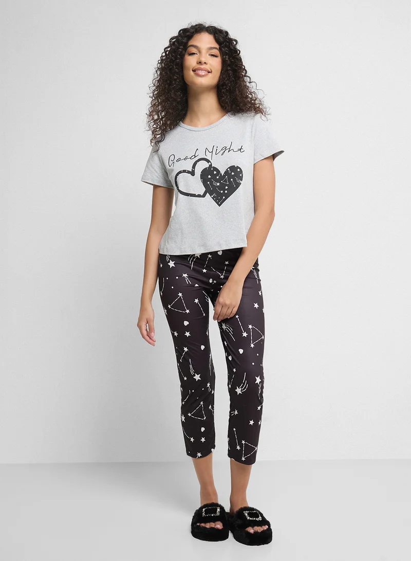 Ginger Heart Print T-Shirt & Pyjama Set