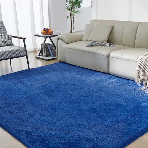 Fairblink Ultra Soft Rug for Living Room, 5X8 Fluffy Shag Area Rug for Bedroom, Modern Shaggy Carpets Fuzzy Rug for Teens Dorm Nursery Home Decor Aesthetic, Upgrade Anti-Skid Durable, Blue - Image 2