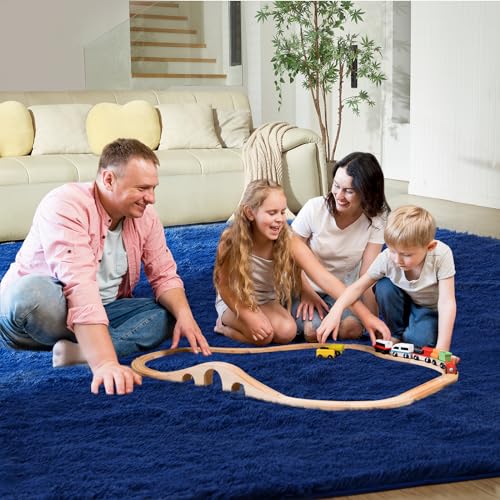 Fairblink Ultra Soft Rug for Living Room, 5X8 Fluffy Shag Area Rug for Bedroom, Modern Shaggy Carpets Fuzzy Rug for Teens Dorm Nursery Home Decor Aesthetic, Upgrade Anti-Skid Durable, Blue - Image 3