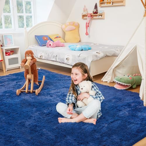 Fairblink Ultra Soft Rug for Living Room, 5X8 Fluffy Shag Area Rug for Bedroom, Modern Shaggy Carpets Fuzzy Rug for Teens Dorm Nursery Home Decor Aesthetic, Upgrade Anti-Skid Durable, Blue - Image 4