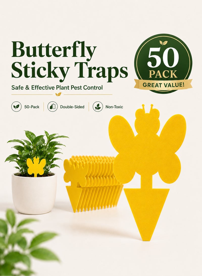 yumee 50 Pack Yellow Sticky Bug Traps, Self-Adhesive Insect Catchers for Indoor Outdoor Plants, Chemical-Free Flying Insect Traps for Houseplants & Garden, Weather-Resistant - Image 1