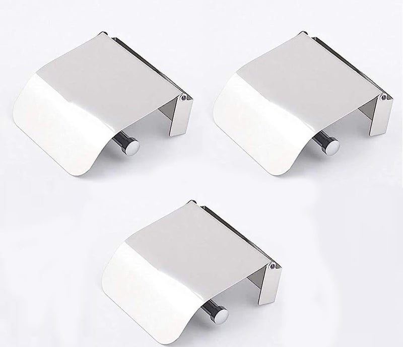 MLD MLD TRSH0085 Toilet Paper Holder with Cover Lid, Stainless Steel Wall Mounted Tissue Roll Paper Dispenser Holder, Washroom Bathroom Toilet Paper Roll Holde (Material- Steel, Silver) Pack of -3 - Image 1