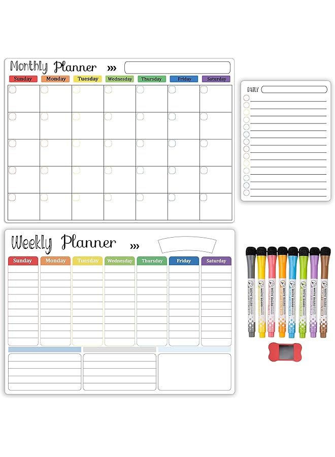 erorex Magnetic Whiteboard Weekly Calendar Planner Board Set Including Grocery Shopping List Magnetic Markers And Whiteboard Eraser Dry Erase Stain For Kitchen Or Office Weekly Monthly And Daily  - Image 2
