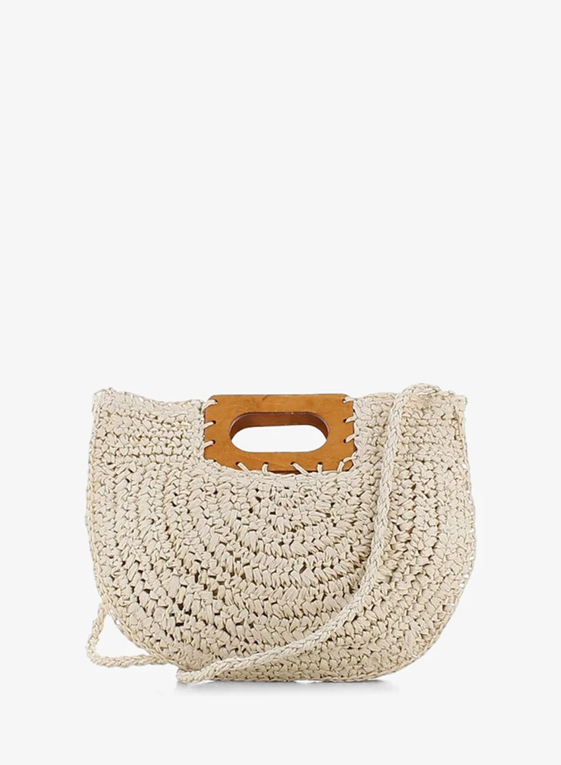 Marina Galanti Women's Bortigali Wooden-Handle Straw-Effect Handbag - Off White