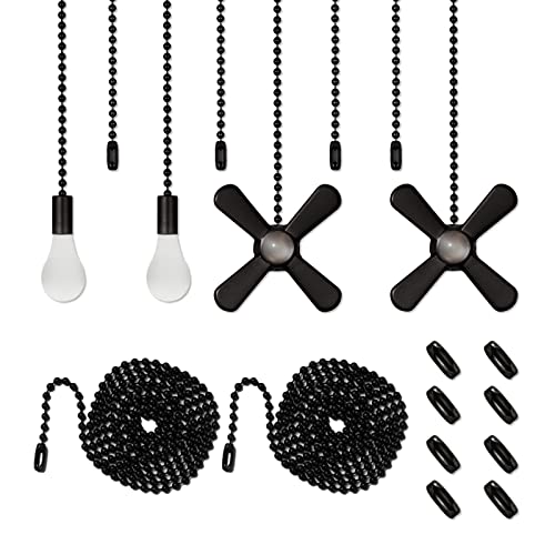 ELFCAB Ceiling Fan Pull Chain Set 4pcs 3mm Diameter Beaded Ball 12 inches Pendant Decorative 2Pcs 36 inches Extension Extra 8Pcs Pull Loop ConnectorsMatte Black