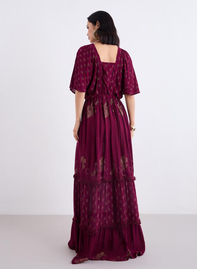 Styli Burgundy Paisley Print Maxi Dress - Image 5