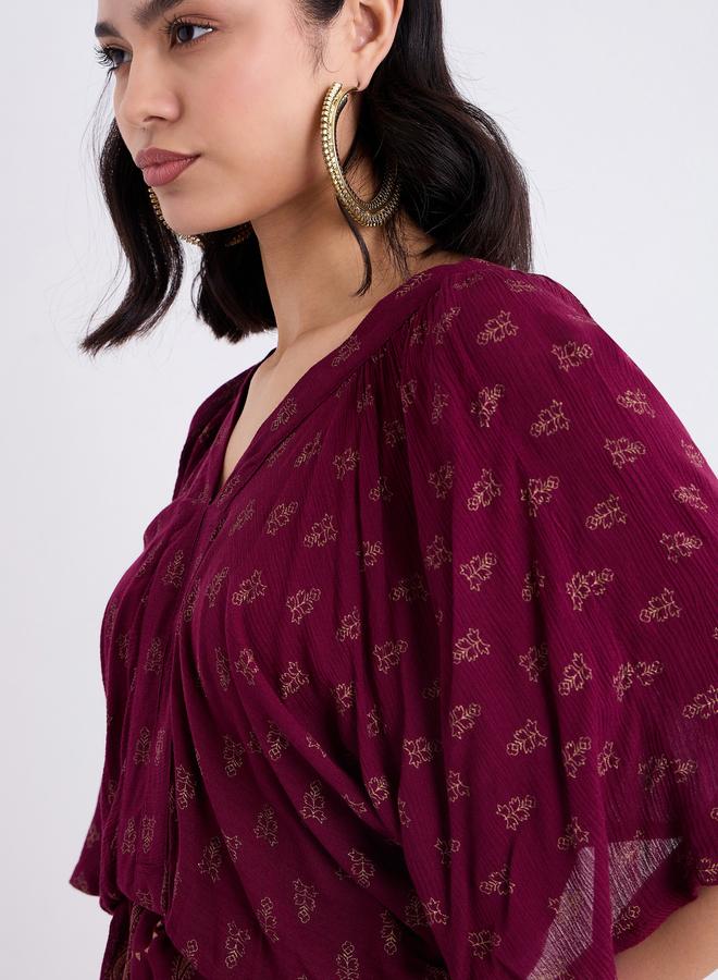 Styli Burgundy Paisley Print Maxi Dress - Image 4