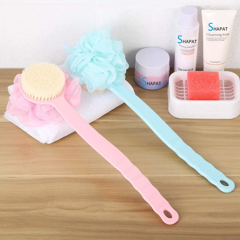 JR 2 IN 1 Loofah with handle Body Brush, Bath shower Brush & Loofah Back Scrubber with Curved Long Handled for Skin Exfoliating Bath,Massage Bristles (2 In 1) - Image 2