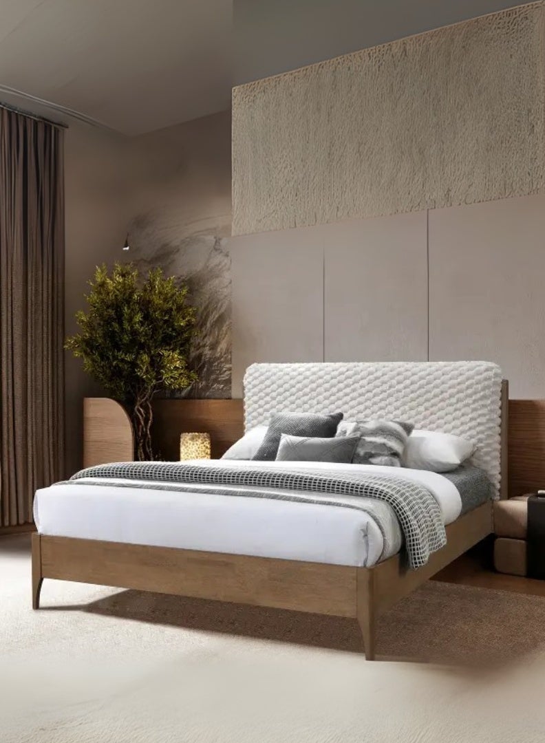 ROYALOAK Milan Italian King Bed, Upholstered Headboard, Patterned Design, Center Support, Sturdy Wooden Frame, Modern Durable Bed - Image 1