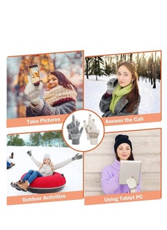 SYOSI Women Winter Gloves, 2 Pairs Women’s Touch Screen Gloves, Stretch Knitted Warm Mitten Winter Thermal Ladies Gloves Smartphones Texting Gloves, One Size Fits Most, White and Grey  - Image 3