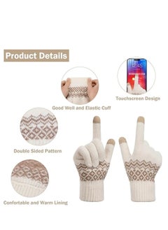 SYOSI Women Winter Gloves, 2 Pairs Women’s Touch Screen Gloves, Stretch Knitted Warm Mitten Winter Thermal Ladies Gloves Smartphones Texting Gloves, One Size Fits Most, White and Grey  - Image 5