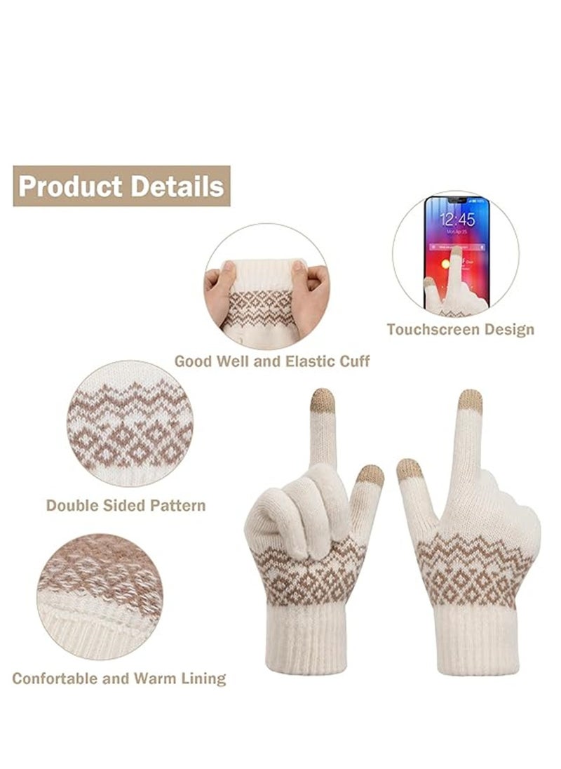 SYOSI - Women Winter Gloves, 2 Pairs Women’s Touch Screen Gloves, Stretch Knitted Warm Mitten Winter Thermal Ladies Gloves Smartphones Texting Gloves, One Size Fits Most, White and Grey - Image 1