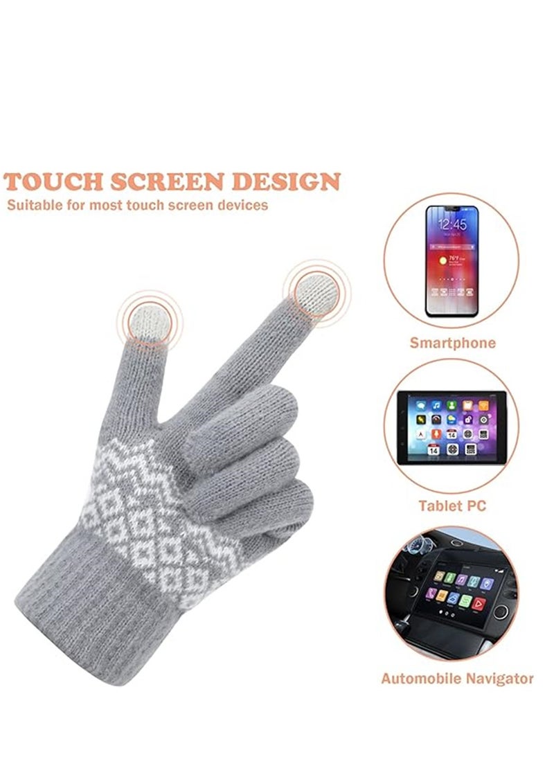 SYOSI - Women Winter Gloves, 2 Pairs Women’s Touch Screen Gloves, Stretch Knitted Warm Mitten Winter Thermal Ladies Gloves Smartphones Texting Gloves, One Size Fits Most, White and Grey - Image 1