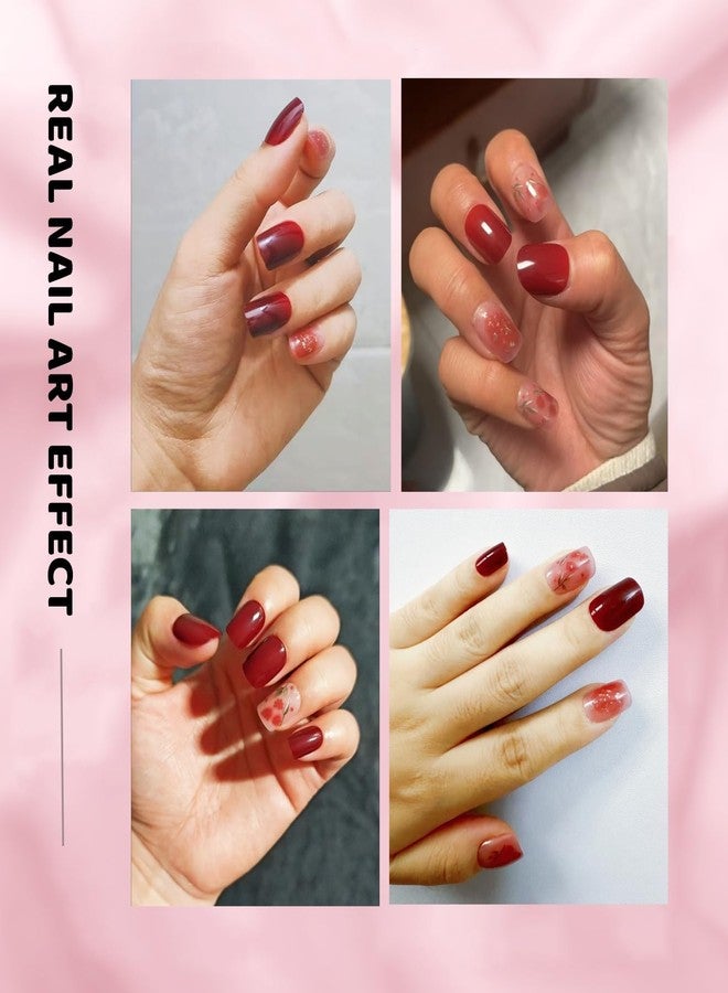 ملصقات أظافر، أظافر لاصقة، طقم تمديد أظافر، 24 قطعة من ملصقات جل مربعة قصيرة على شكل زهور حمراء للنساء، قابلة لإعادة الاستخدام، هدية - Image 4