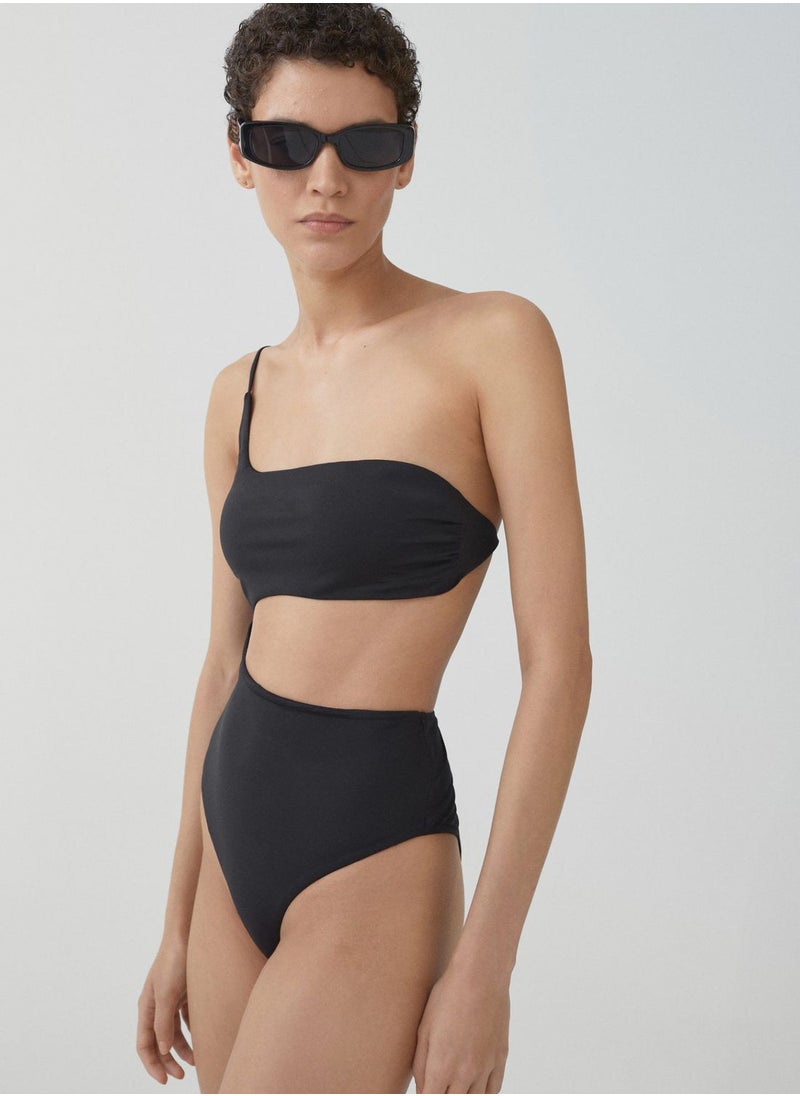 MANGO - One Shoulder Cut Out Swimsuit - Image 1