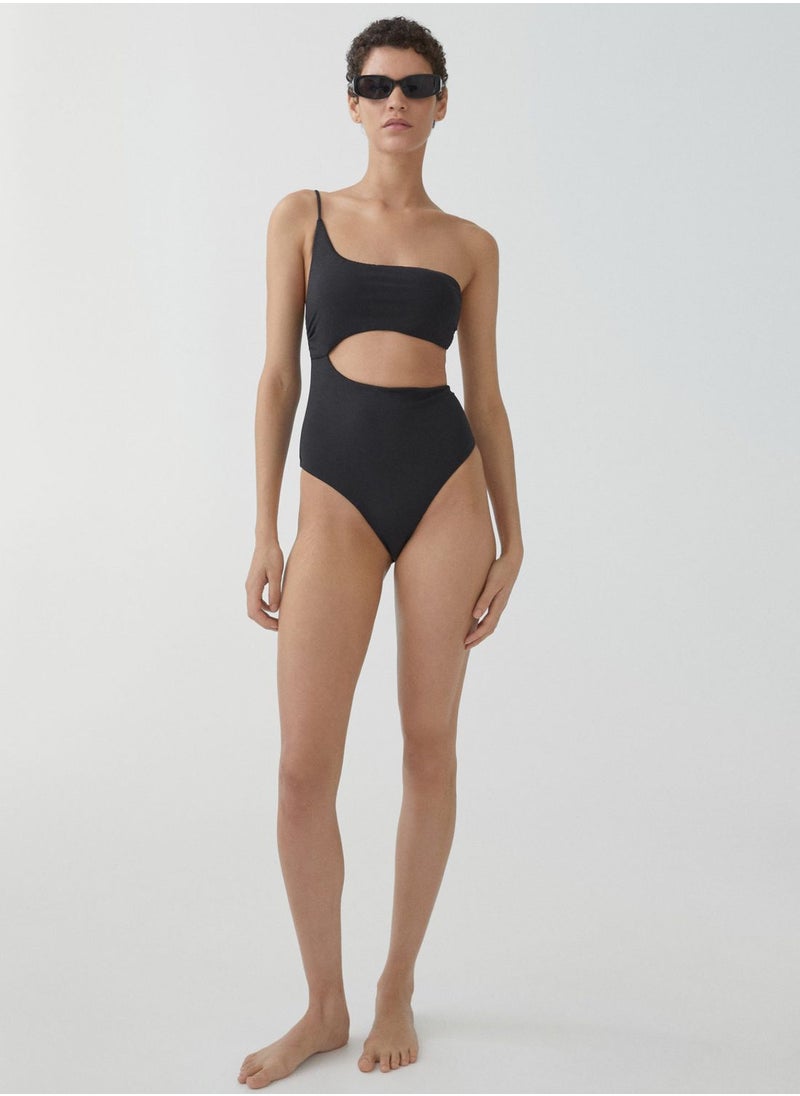 MANGO - One Shoulder Cut Out Swimsuit - Image 1