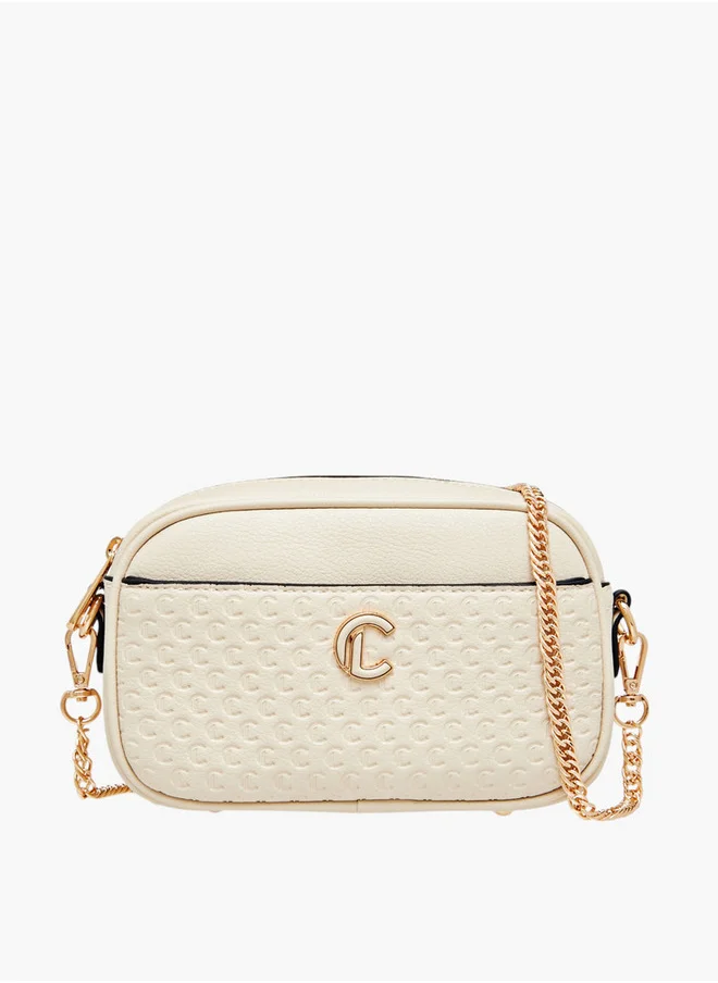لو كونفورت Monogram Embossed Crossbody Bag with Zip Closure and Chain Strap