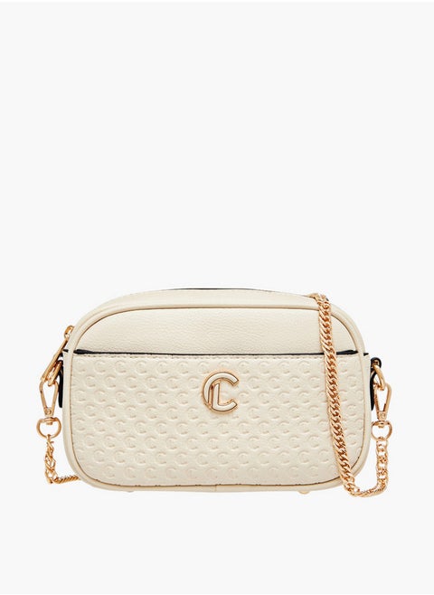 Monogram Embossed Crossbody Bag with Zip Closure and Chain Strap