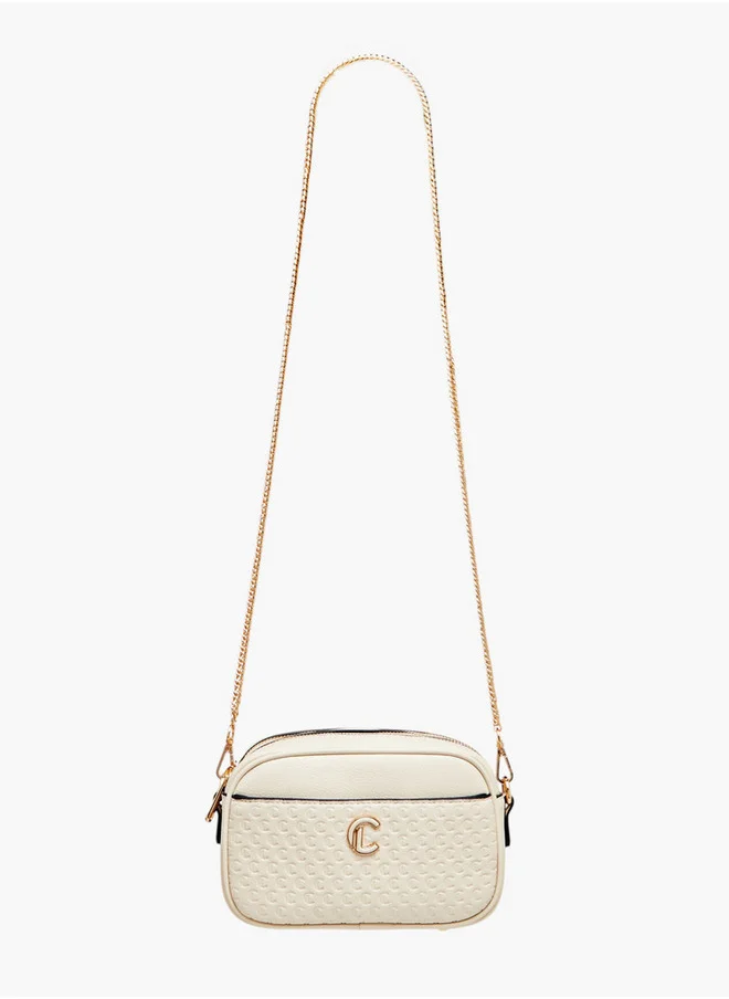 لو كونفورت Monogram Embossed Crossbody Bag with Zip Closure and Chain Strap