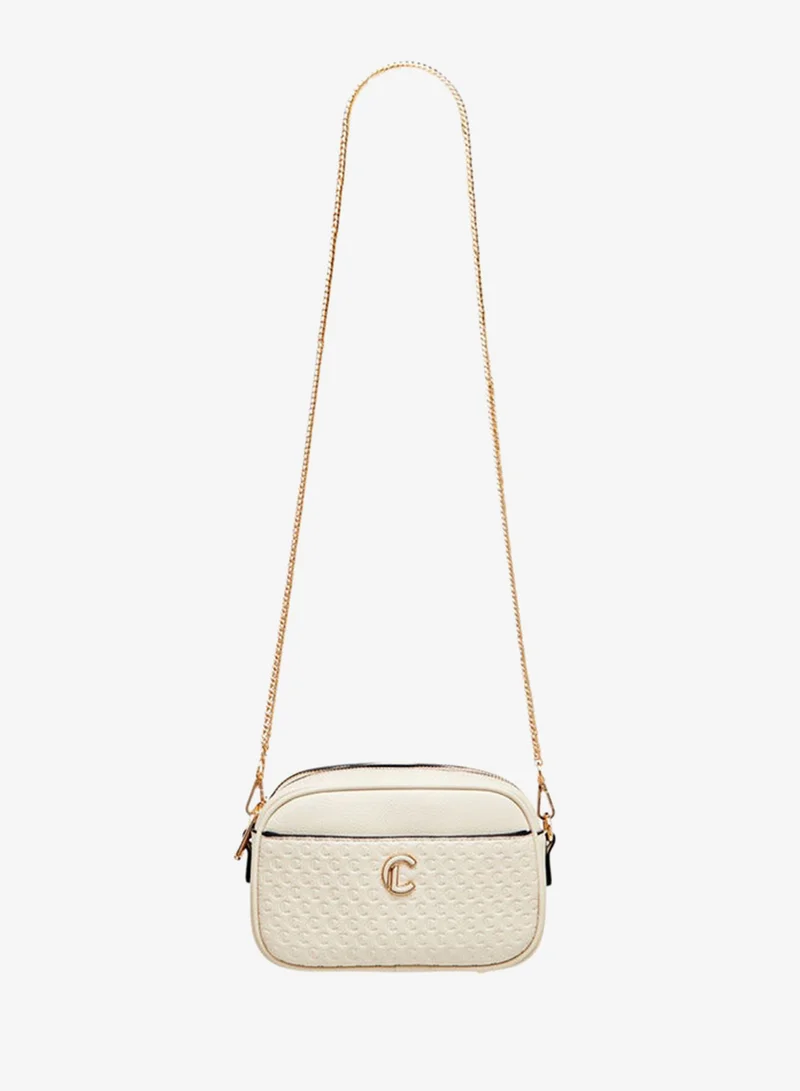 Le Confort Monogram Embossed Crossbody Bag with Zip Closure and Chain Strap