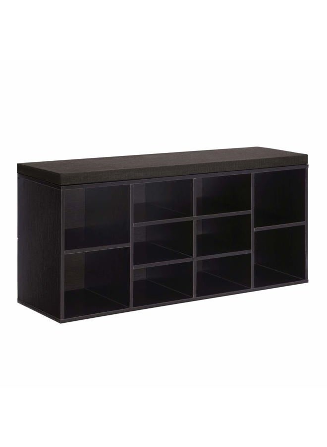VASAGLE Shoe Bench, Storage Bench, Shoe Rack Bench, Shoe Shelf, Storage Cabinet, 10 Compartments, with Cushion, for Entryway, 40.9 x 11.8 x 18.9 Inches, Espresso and Brown ULHS10BR - Image 1