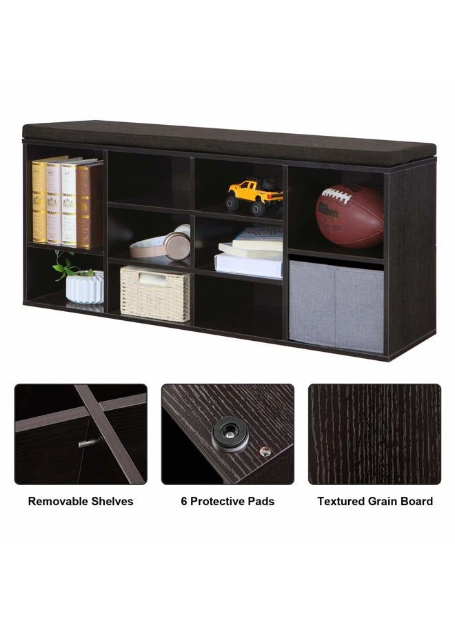 VASAGLE Shoe Bench, Storage Bench, Shoe Rack Bench, Shoe Shelf, Storage Cabinet, 10 Compartments, with Cushion, for Entryway, 40.9 x 11.8 x 18.9 Inches, Espresso and Brown ULHS10BR - Image 4