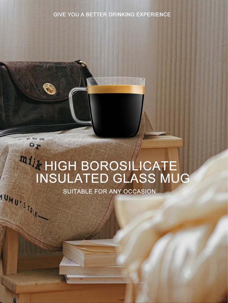 LUXU Premium Large Glass Coffee Mugs(Set of 2)-24 oz,Wide Mouth Hot or Cold Beverage Mugs,Modern Simplicity Glass Tea Coffee Cups-Big Capacity with Comfortable Handle for Home and Office-Clear - Image 4