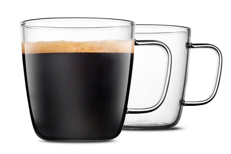 LUXU Premium Large Glass Coffee Mugs(Set of 2)-24 oz,Wide Mouth Hot or Cold Beverage Mugs,Modern Simplicity Glass Tea Coffee Cups-Big Capacity with Comfortable Handle for Home and Office-Clear - Image 1